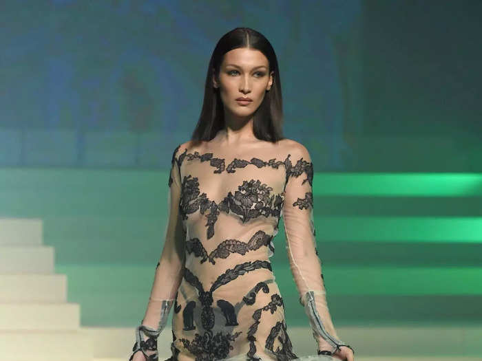 Hadid took the sheer-fashion trend a step further in January 2020 at a Jean-Paul Gaultier show.