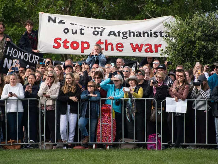 Anti-war protesters demonstrated at Prince Harry and Meghan Markle