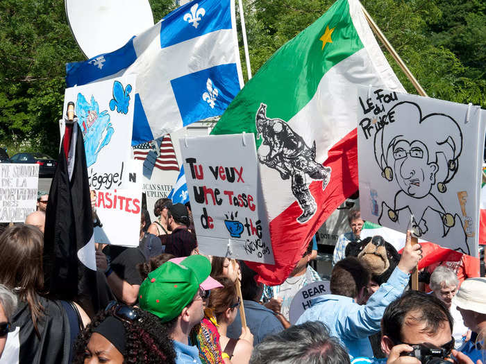 Protesters in Montreal chanted "Down with the monarchy!" during Prince William and Kate Middleton