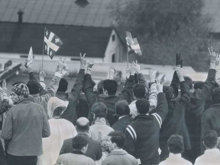 In what became known as "Truncheon Saturday," Queen Elizabeth received an icy welcome from crowds in Quebec in 1964.