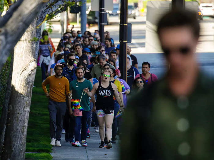 The group also walked together down Alameda Avenue while holding their signs and protest materials.