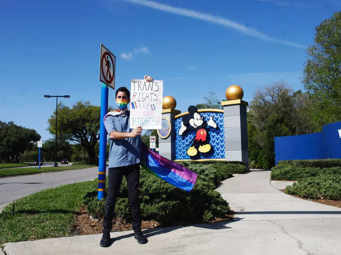 At least one employee protested outside of Walt Disney World in Orlando, Florida.