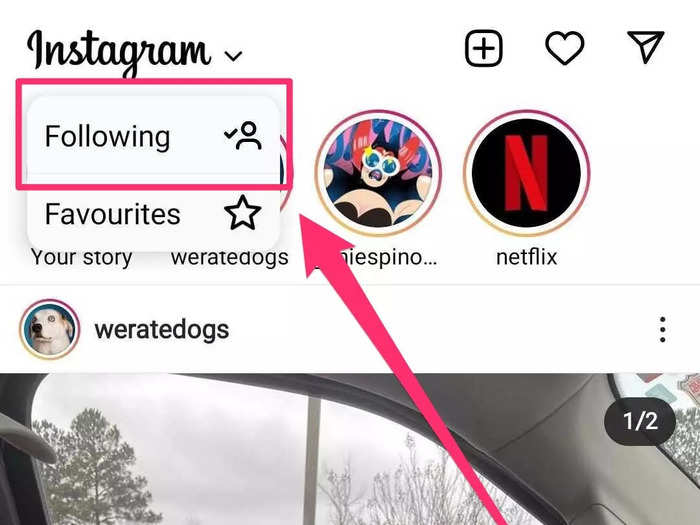 Select "following" on the drop-down menu that appears.