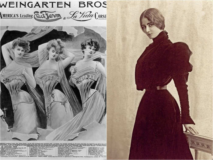 In the 1900s, many women wore S-bend corsets under their day and evening dresses to create a dramatic hourglass body shape.