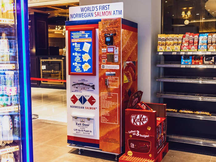 Then came time for perhaps the oddest vending machine of the entire tour. Tucked away in a corner of a local supermarket, I found a vending machine that dispenses Norwegian salmon.