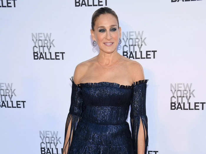 She opted for a similar strapless-with-detached-sleeves silhouette at the New York City Ballet