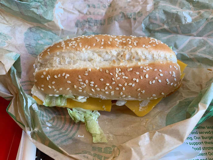 The Vegan Royale sandwich cost £7.99, or around $10.50, as part of a medium meal with fries and a drink. Abby normally eats meat-free burgers and sandwiches anyway, but the cheese tasted just like any other burger cheese to her.