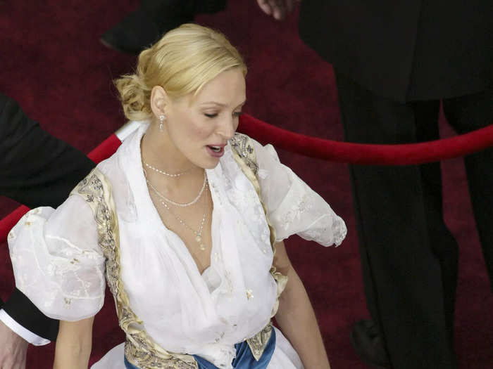 At the 2004 Oscars, Uma Thurman says she deliberately set out to achieve the title of worst-dressed celebrity.