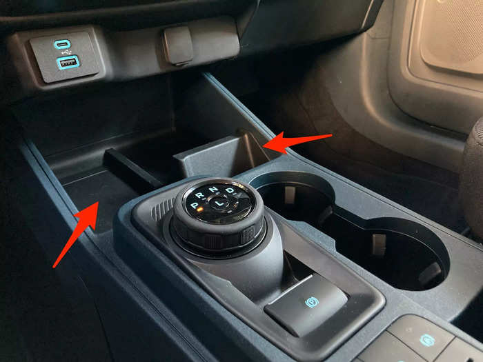 Along with a large cubby between the seats, the center console has multiple handy spots for propping up a phone.