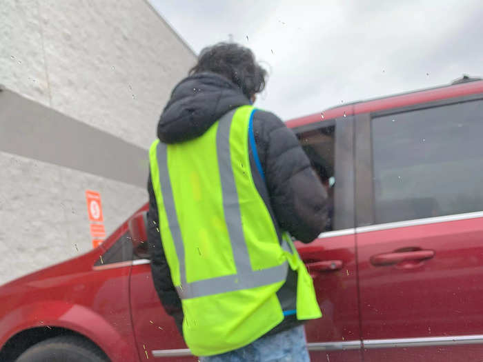 Shoppers come up to the driver