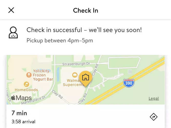 Check-in on the app when you leave home so Walmart has an estimate of when you