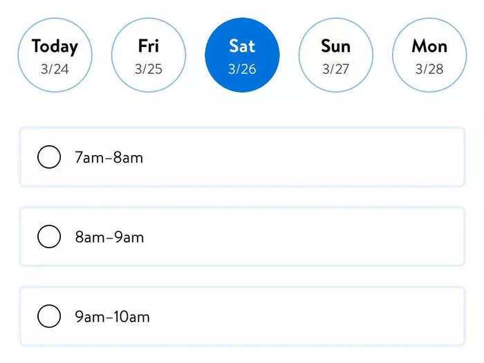 The time slots come in hour-long blocks. At the beginning of the pandemic it was hard to find a spot, but now I rarely need to book more than a day or two in advance to get my choice of time.