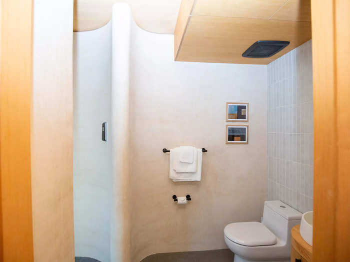 The bathroom was large for a 350-square-foot dwelling.