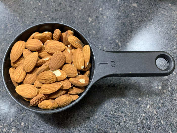 I measured out one cup of almonds.