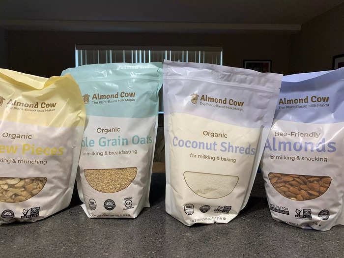 The company also sent me bags of cashews, oats, coconut shreds, and almonds to use to test the product.