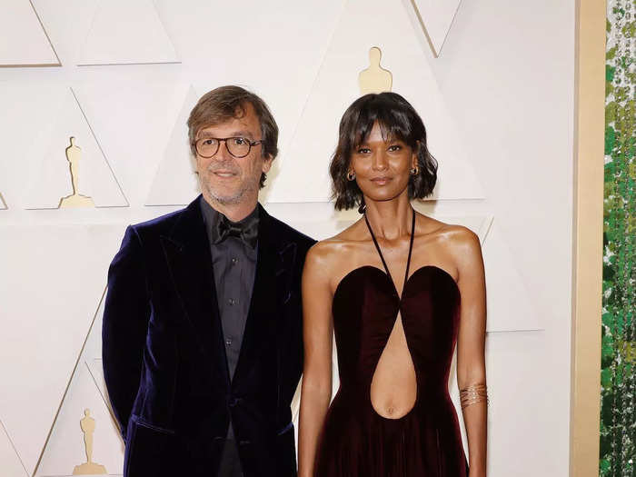 Model Liya Kebede chose a bold halter dress with a teardrop-shaped cutout across her stomach.