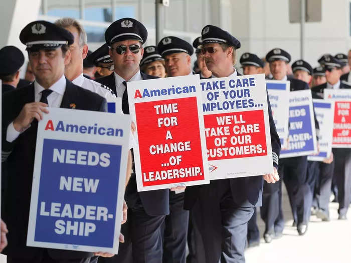 While American was working through bankruptcy, union contract negotiations prompted pilots to strike in 2012 over cuts to pay and benefits.