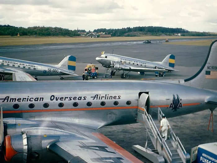 AEA was renamed American Overseas Airlines (AOA) in 1945 and launched its first flight from New York to London Heathrow via Boston; Gander, Newfoundland; and Shannon, Ireland, using a DC-4 named Flagship New England.