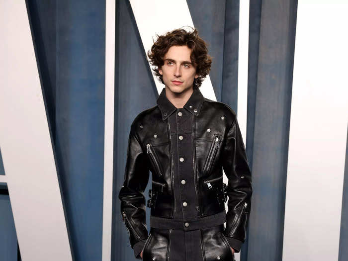 Timothée Chalamet donned an all-black leather ensemble.