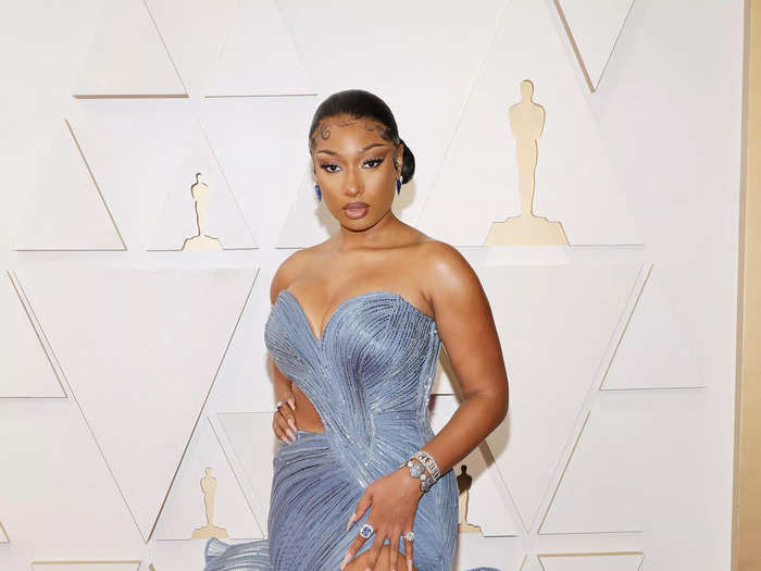 Megan Thee Stallion made her Oscars debut one to remember in a crystal-embellished Gaurav Gupta gown.