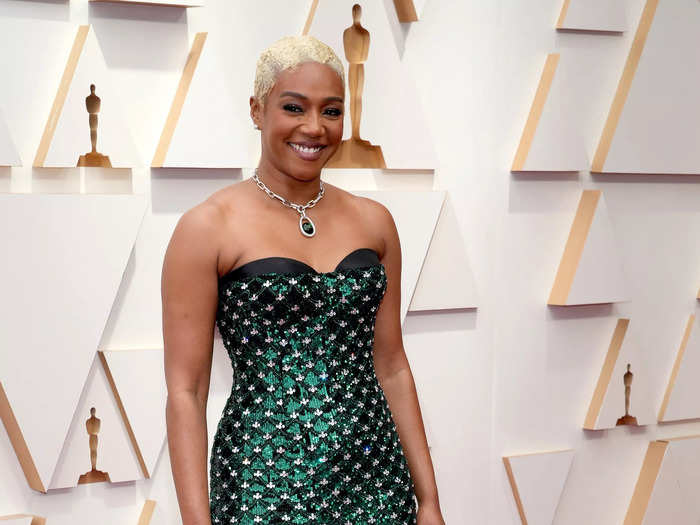 Tiffany Haddish looked chic in a green gown with a mermaid silhouette by Dolce and Gabanna.