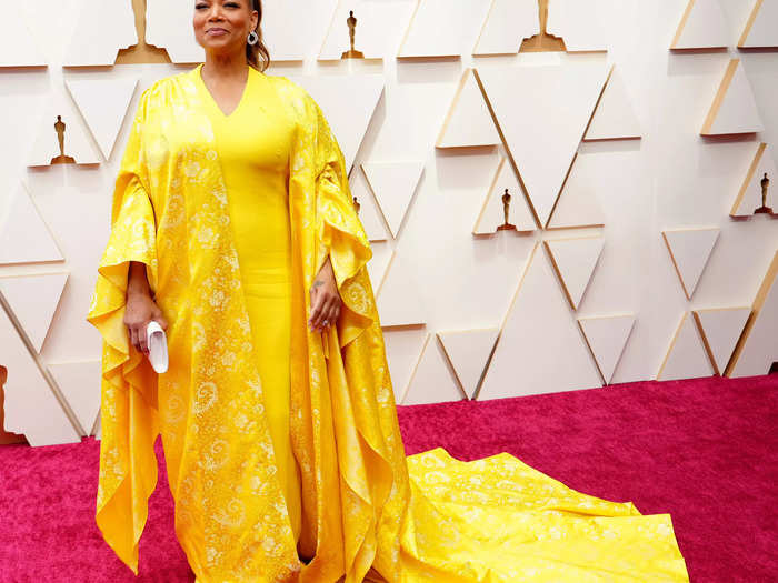 Queen Latifah brought a ray of sunshine to the Oscars in a canary-yellow dress with a cape.