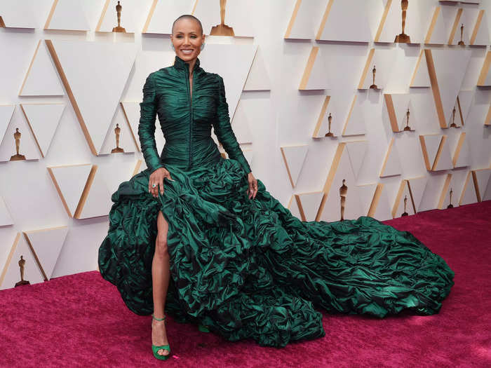 Jada Pinkett Smith looked regal wearing an emerald-green gown by Jean Paul Gaultier Couture.