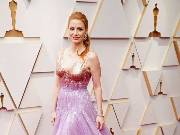 Jessica Chastain had a mermaid moment in a shimmering ombre gown with a ruffled trim.