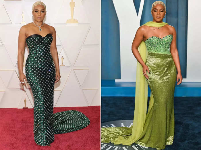 Tiffany Haddish swapped her green Dolce & Gabbana gown for a brighter design.