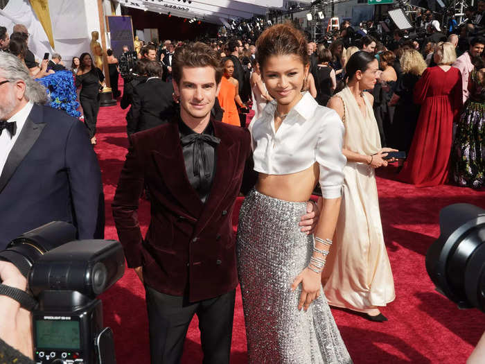 Multiple photographers gathered in front of Garfield and Zendaya as they reunited on the red carpet for the 94th Academy Awards.