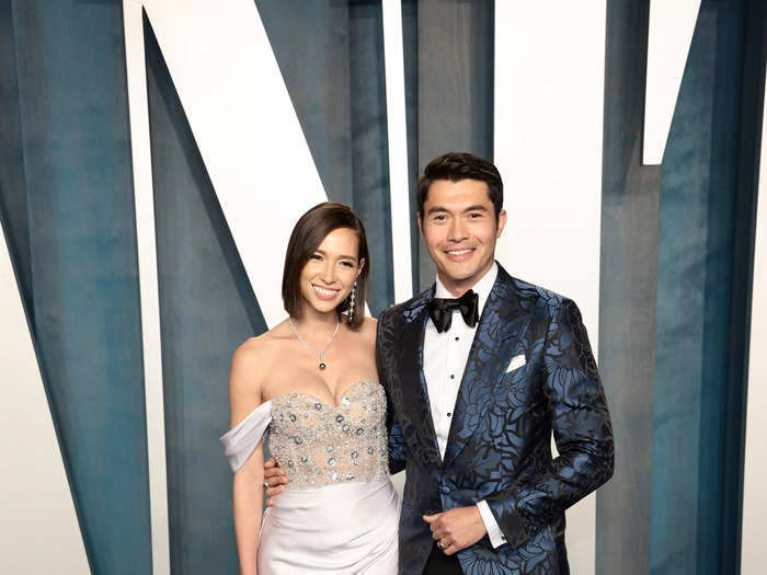 Henry Golding and Liv Lo wore dreamy pale- and navy-blue ensembles.