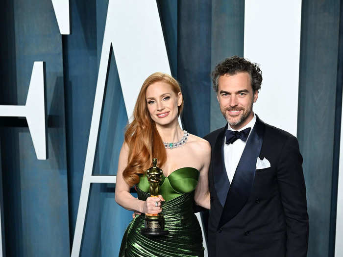 Jessica Chastain was the picture of perfection next to her husband as she celebrated her award.