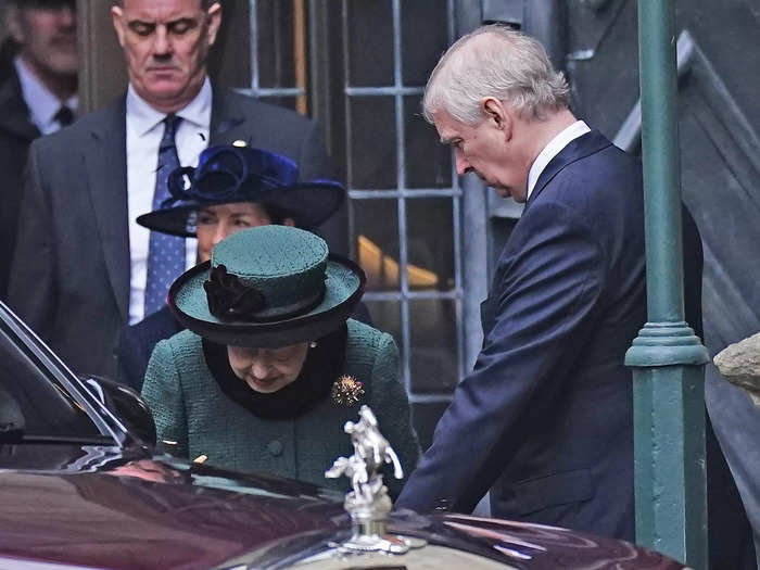 The Queen and Prince Andrew were seen sharing a car as they left the service together.