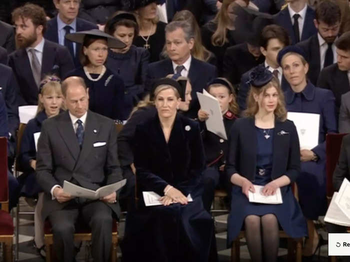 Members of the British royal family were seated together.