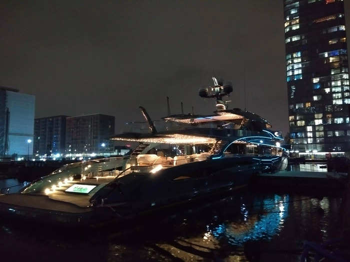 Phi seemed quiet when I visited at 10 p.m. on Tuesday night. There was nobody on the deck, and no visible security, either. This surprised me because some other yachts owned by Russian oligarchs have been targeted by activists protesting the invasion of Ukraine.