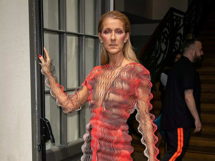 Dion wore an optical-illusion dress by Iris van Herpen during Paris Fashion Week in 2019.