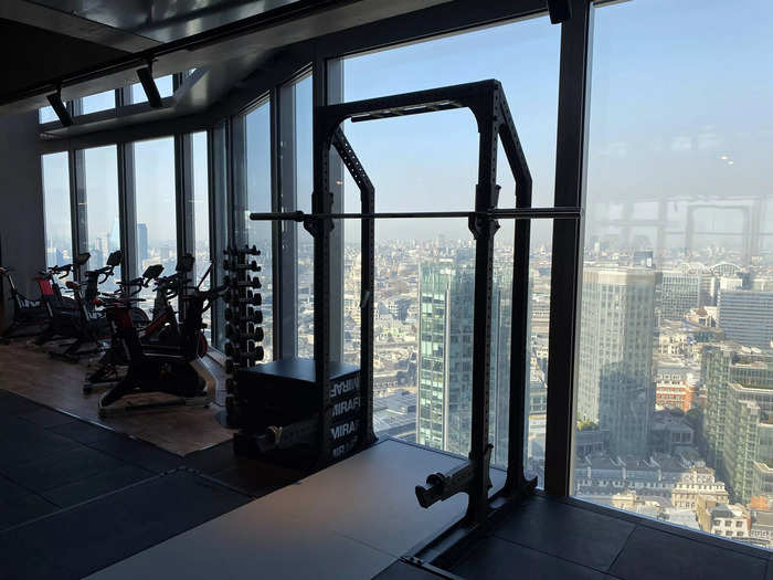 The main gym floor features two walls of floor-to-ceiling glass windows, and the view is breathtaking.