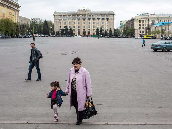 Pedestrians once walked freely through Freedom Square in Kharkiv.