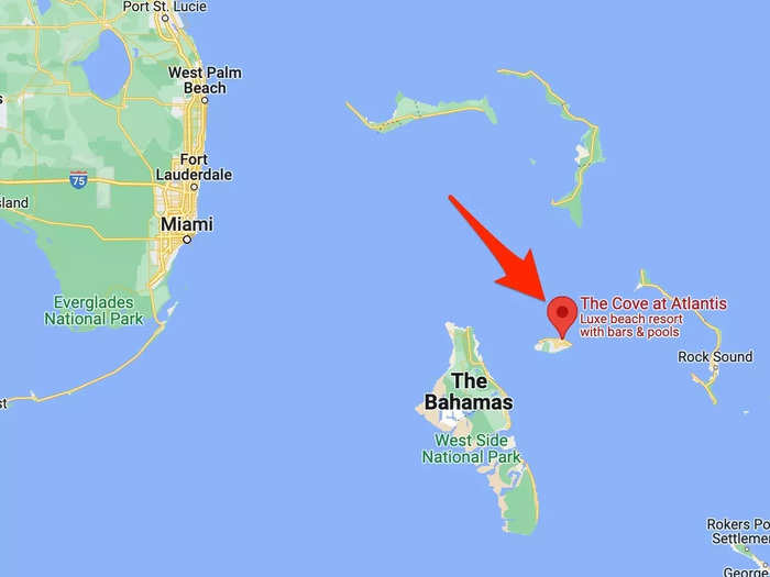 Atlantis is located on Paradise Island, off the coast of Nassau in The Bahamas. It