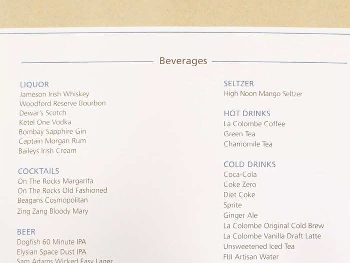 A nice perk in first class was a complimentary drink that was served after boarding. I thought the drink menu was surprisingly large for a train, with 37 options.