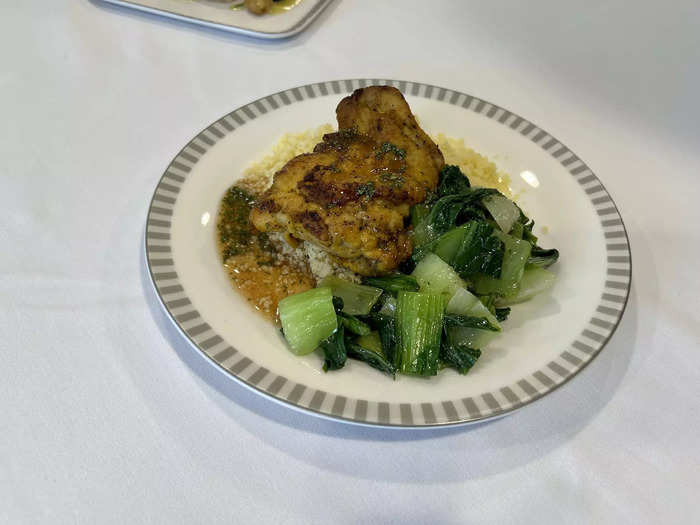 …and pan-roasted golden chicken with couscous and honey cilantro.