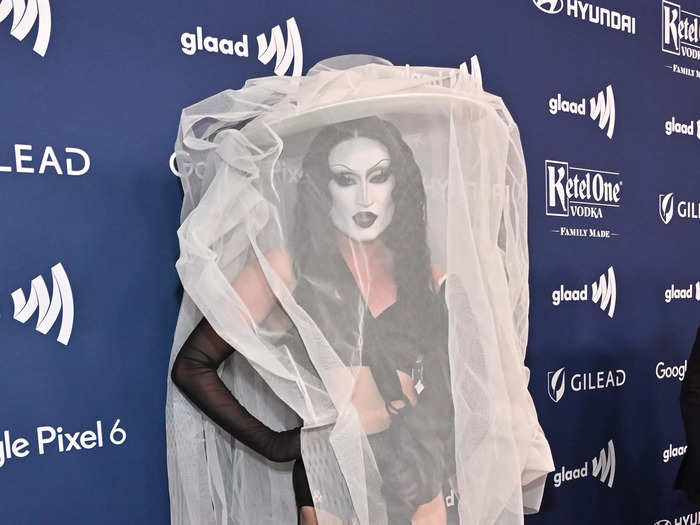 Makeup artist and drag performer Gottmik served burlesque glamour to the GLAAD red carpet.