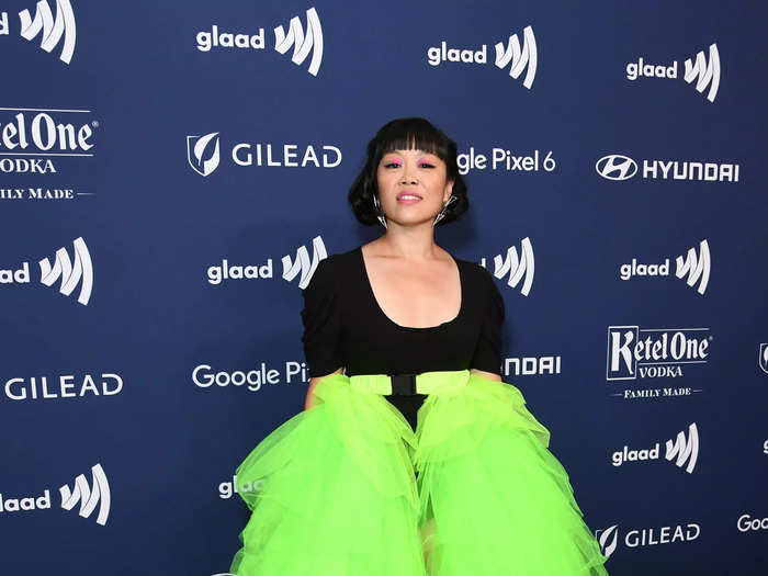 Actress Grace Lynn Kung popped in a neon-green tulle skirt.