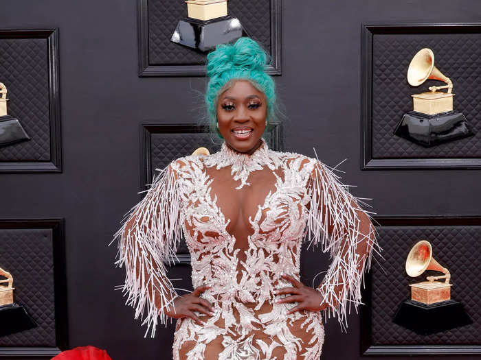 Jamaican singer Spice dazzled in a sheer gown with eye-catching cutouts.