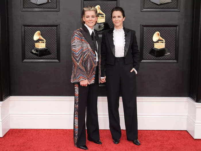 Brandi Carlile and wife Catherine Shepherd arrived at the ceremony in complementary pantsuits.