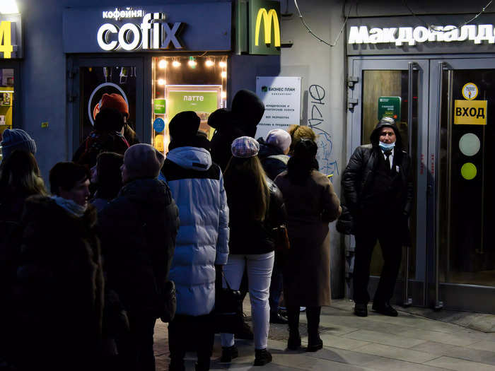 Others queued to buy meals before a number of the stores closed. On Reddit, one user posted a video of a traffic jam waiting outside a McDonald