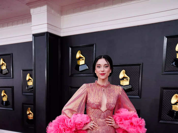 St. Vincent, who identifies as queer, stunned in a metallic, semi-sheer Gucci gown.