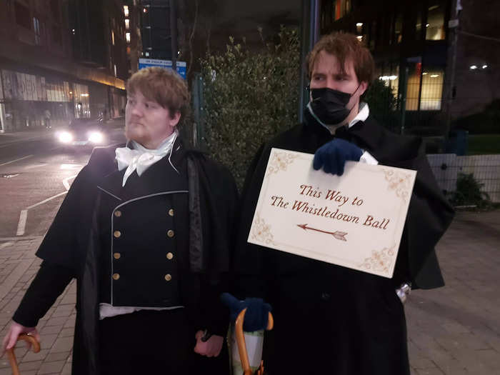 After arriving at the Wembley Park station, we were directed by employees in costume with signs to the secret venue.