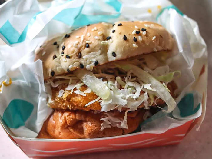 This is the Hokkaido salmon burger, one of the three Singapore-exclusive items currently on the fast-food chain