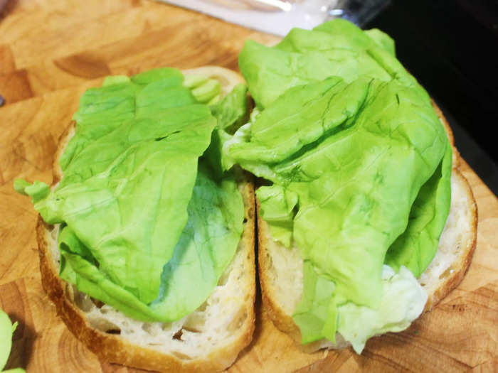 I then added my washed and dried butter lettuce leaves to each side of the sandwich.